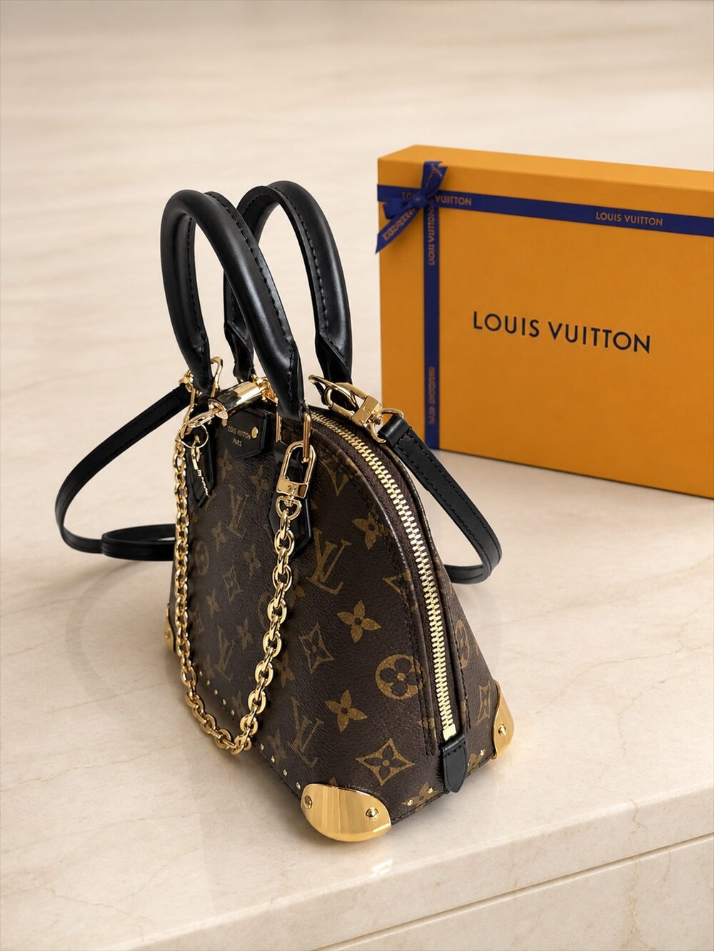 Louis Vuitton Monogram Dome Handbag with Black Leather Trim - Picture 2 of 8